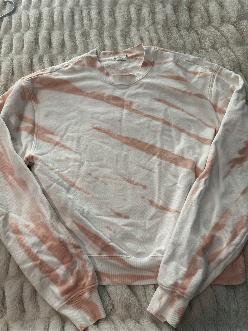 Good American Tie-Dye Crewneck Sweater - White & Peach Medium